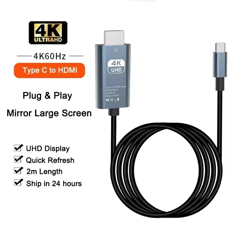 4K USB-C to HDMI Adapter Cable for Laptop, Phone & Tablet Screen Mirroring