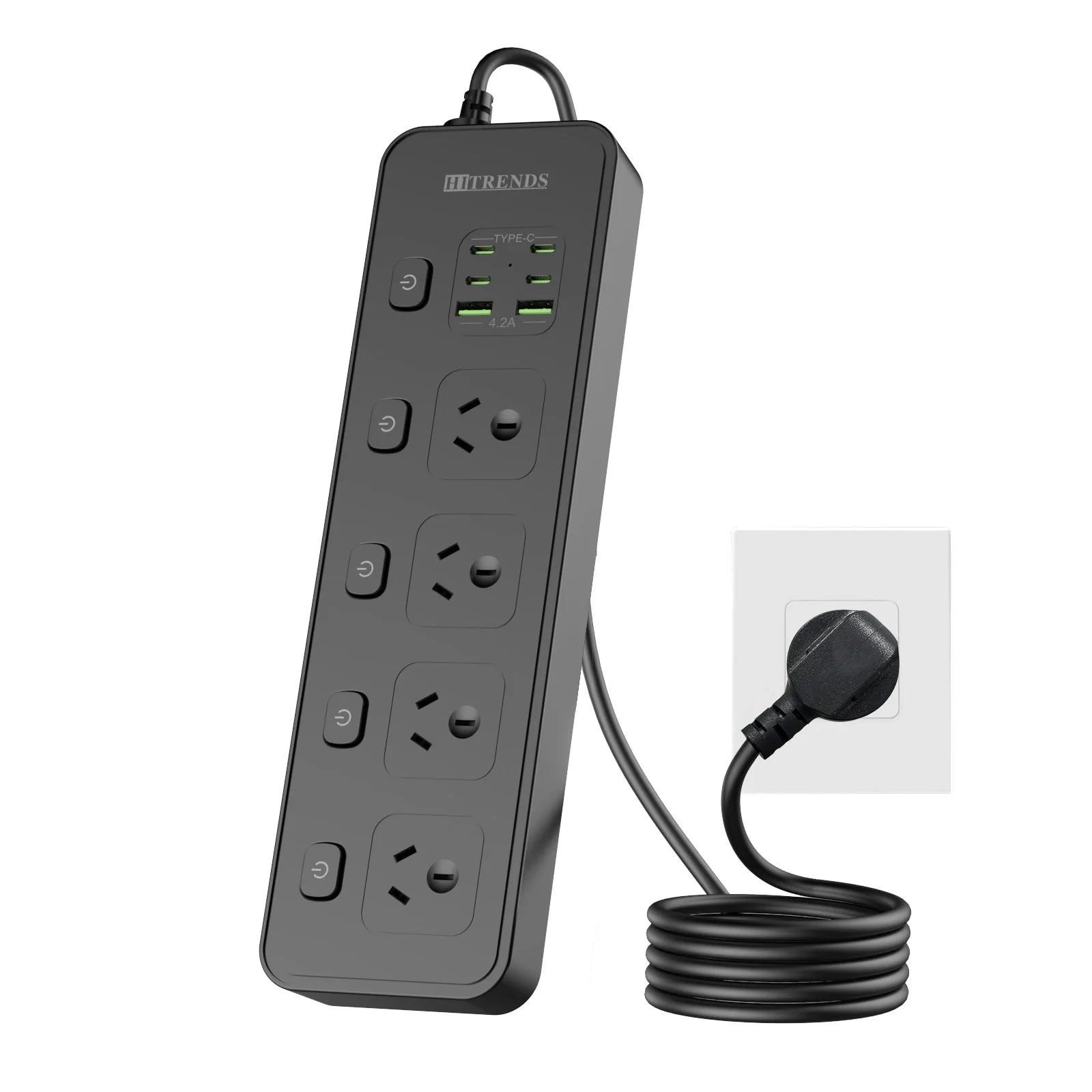 Australian Multi-Plug Power Board with 6 USB Fast Charging Ports & Switches - 19