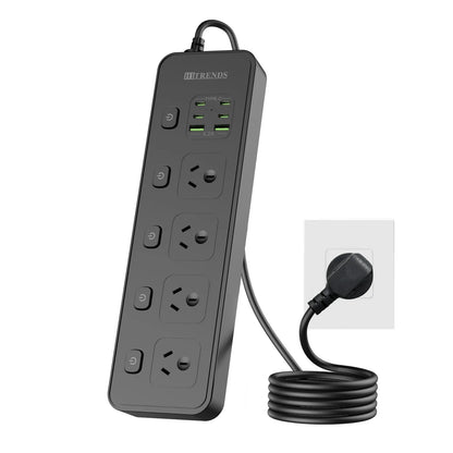 Australian Multi-Plug Power Board with 6 USB Fast Charging Ports & Switches