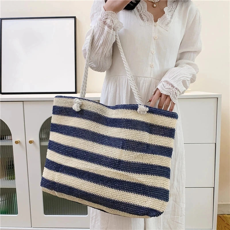 Luxury Striped Straw Beach Tote