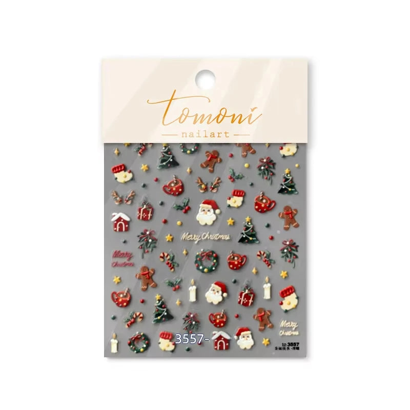 3D Christmas Nail Art Stickers - Festive Snowman & Snowflake Manicure Decals - 31