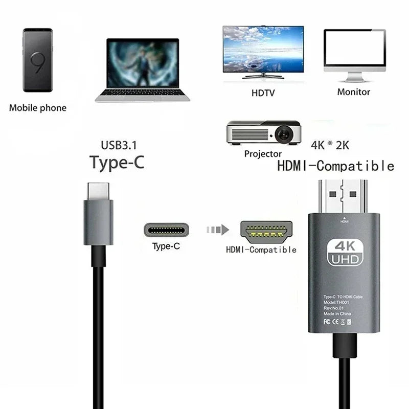 4K USB-C to HDMI Adapter Cable for Laptop, Phone & Tablet Screen Mirroring - 13