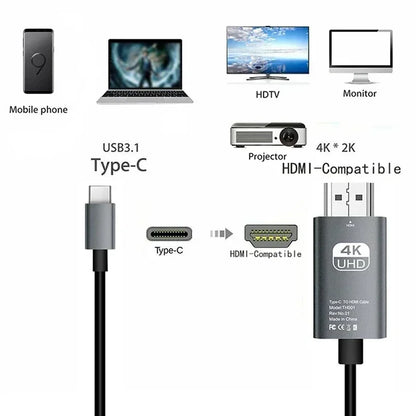 4K USB-C to HDMI Adapter Cable for Laptop, Phone & Tablet Screen Mirroring