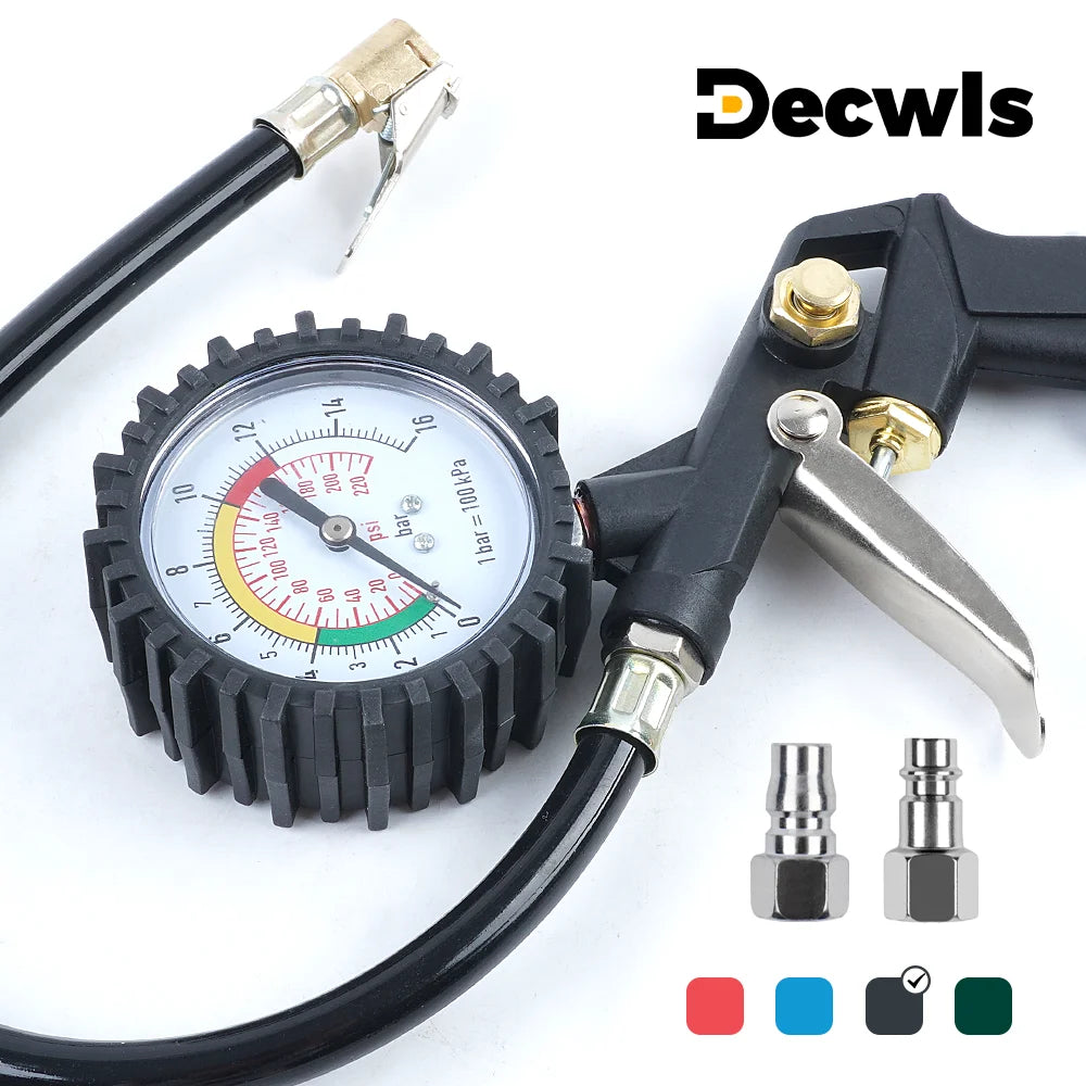 220 PSI Tire Pressure Gauge & Inflator Gun for Air Compressor - EU/JP Interface - 1