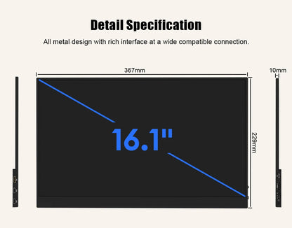 16.1" 144Hz Portable Gaming Monitor - 100% sRGB FHD Ultrathin IPS Display