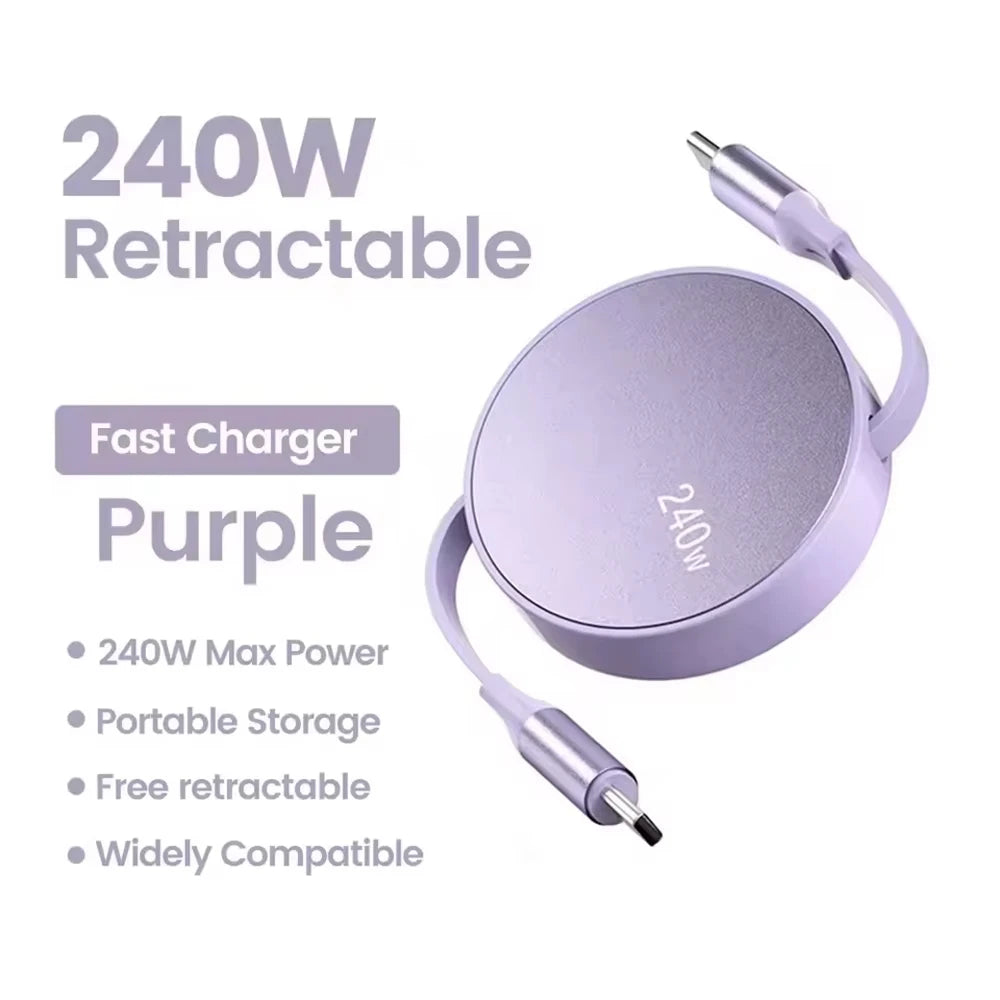 240W Retractable USB-C to USB-C Fast Charging & Data Cable - 17