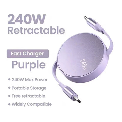 240W Retractable USB-C to USB-C Fast Charging & Data Cable