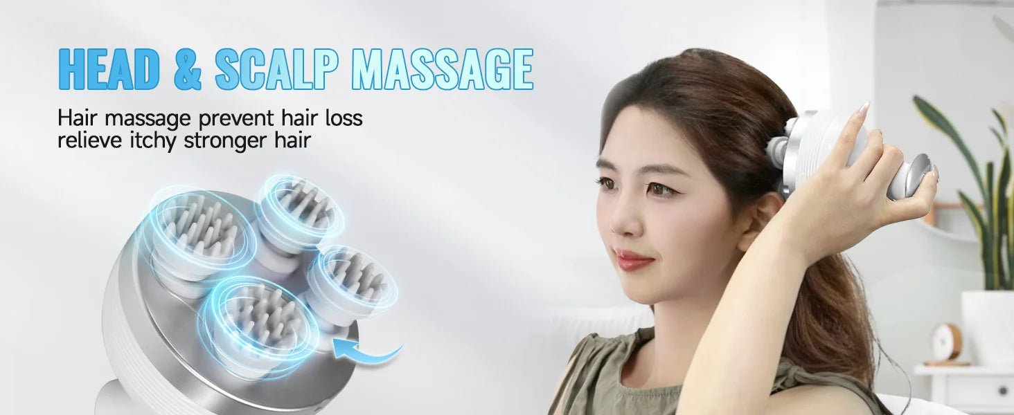 Electric Scalp & Body Massager - Portable Waterproof Deep Tissue Kneading Tool - 12