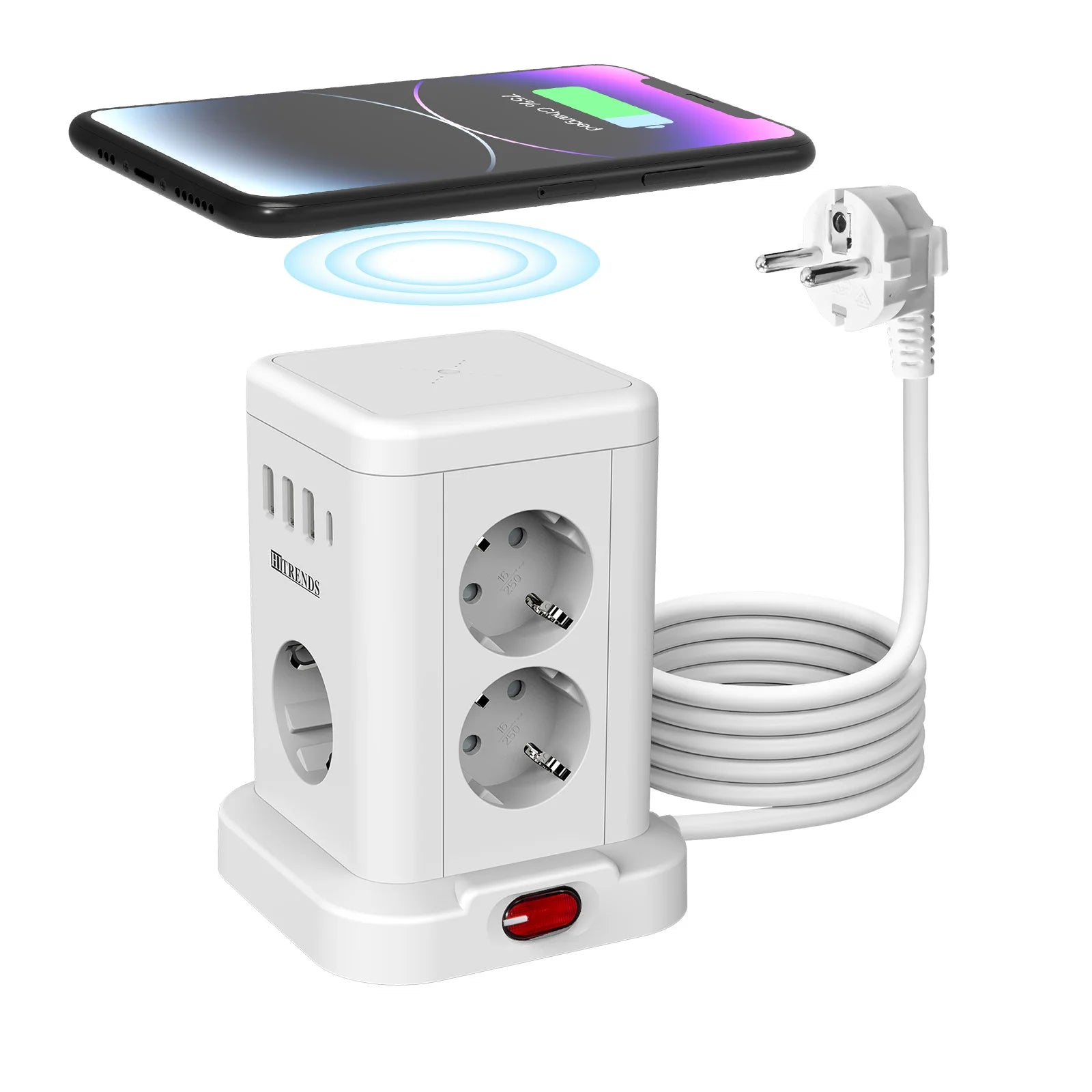 15-in-1 Vertical Power Strip Tower with USB-C & Wireless Charging - 13