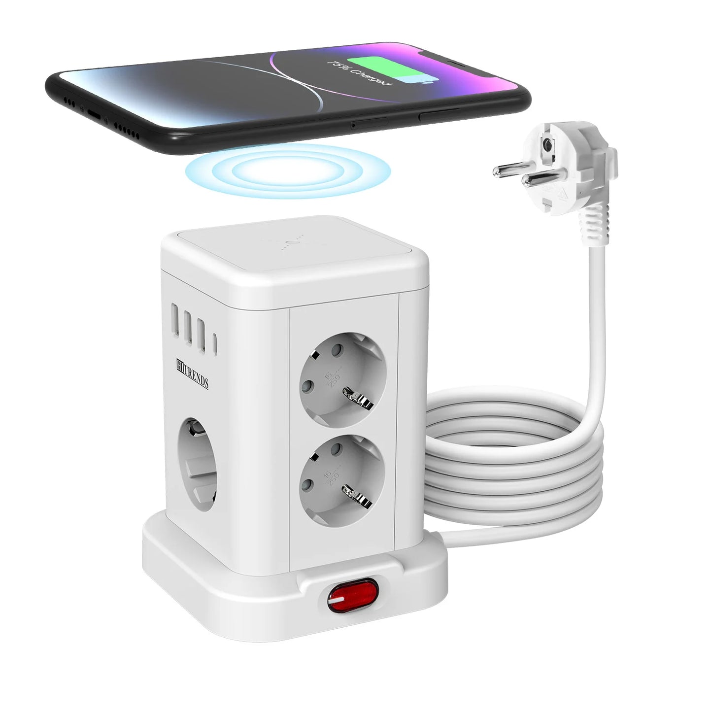 15-in-1 Vertical Power Strip Tower with USB-C & Wireless Charging