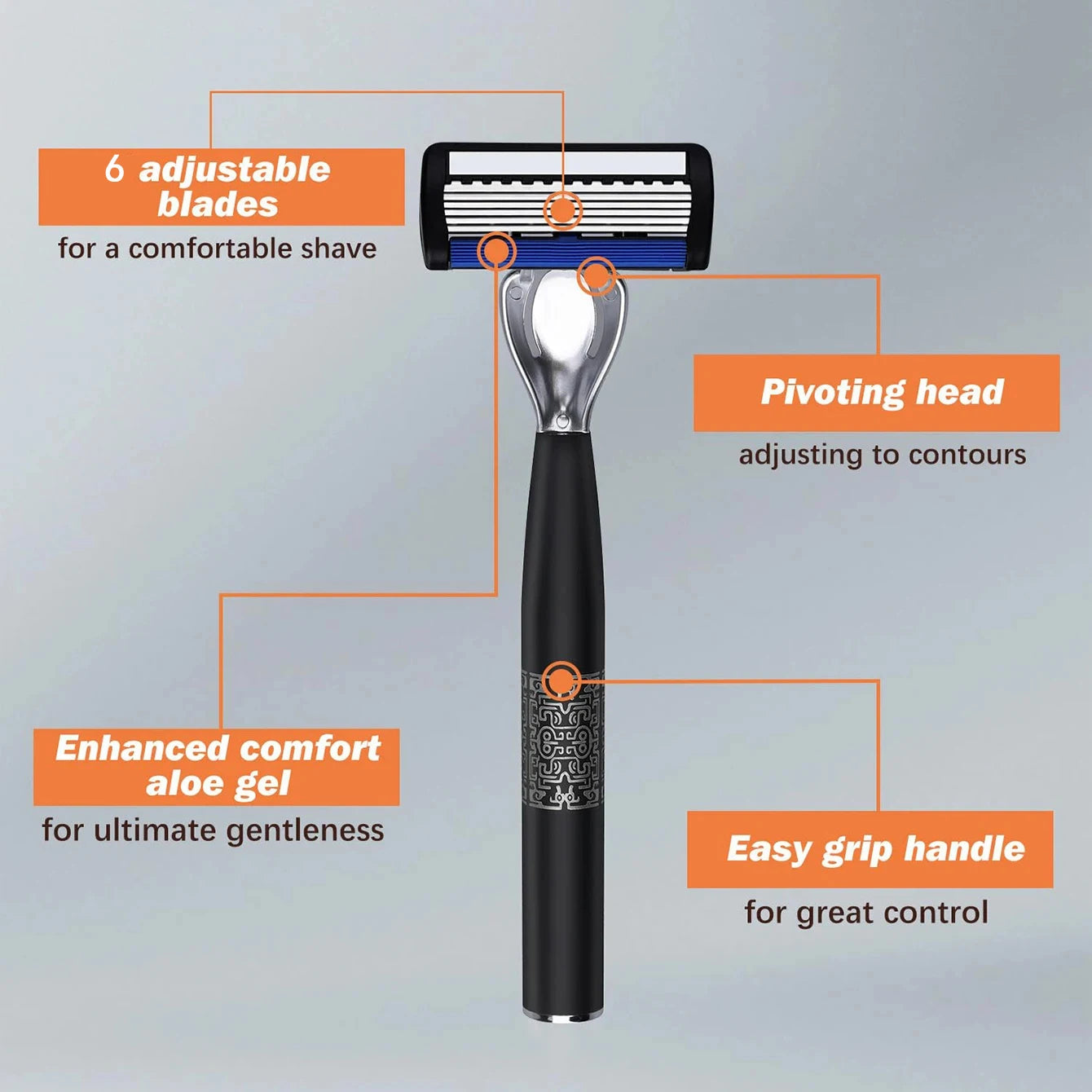 6-Layer Men's Manual Razor - Stainless Steel Shaving Set