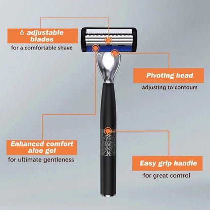 6-Layer Men's Manual Razor - Stainless Steel Shaving Set