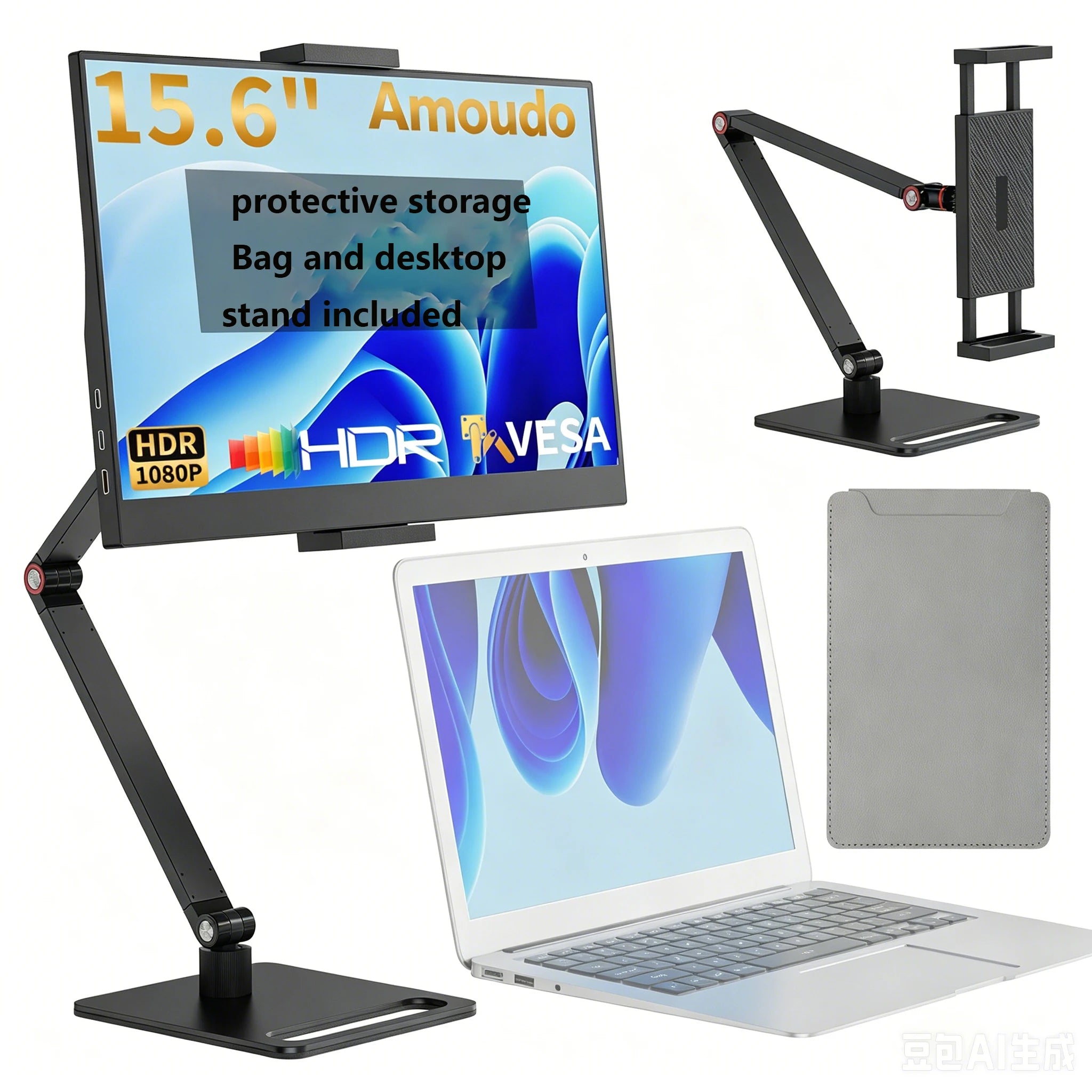 15.6" Portable FHD 1080P Monitor - Slim IPS USB-C & HDMI Travel Display - 28