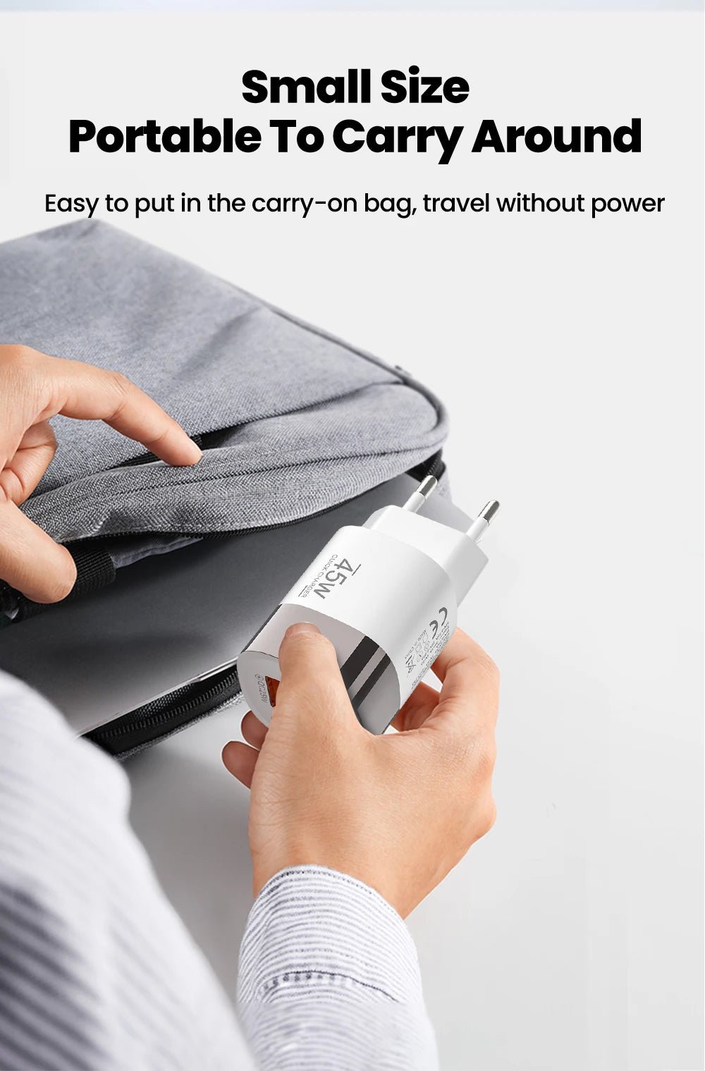 45W Dual Port USB-C & USB-A Fast Wall Charger for iPhone, Samsung, Huawei - 10
