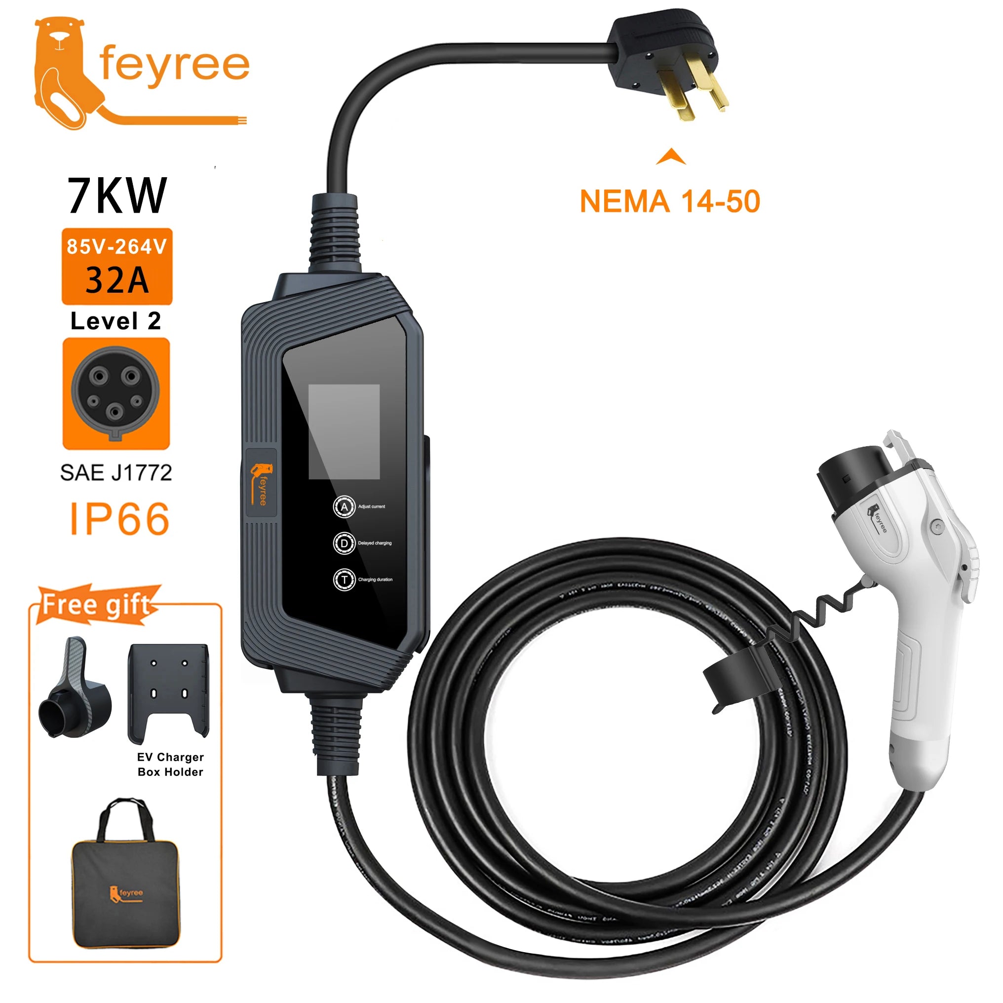 7kW Portable EV Charger Level 2 J1772 Electric Vehicle Charging Cable 32A - 20