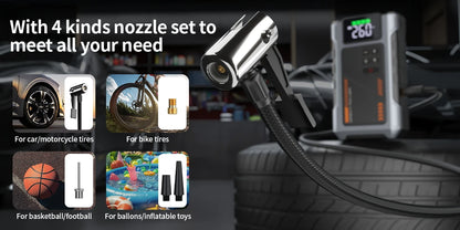 3000A Portable Car Jump Starter with 150PSI Air Compressor & LED Light
