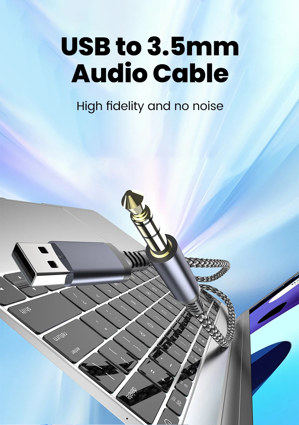 USB to 3.5mm Aux Audio Cable - Male to Male Stereo Adapter for Car & PC