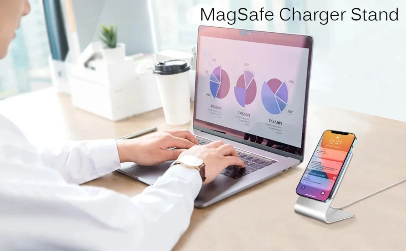Aluminum MagSafe Charging Stand - Ergonomic Desk Phone Holder for iPhone