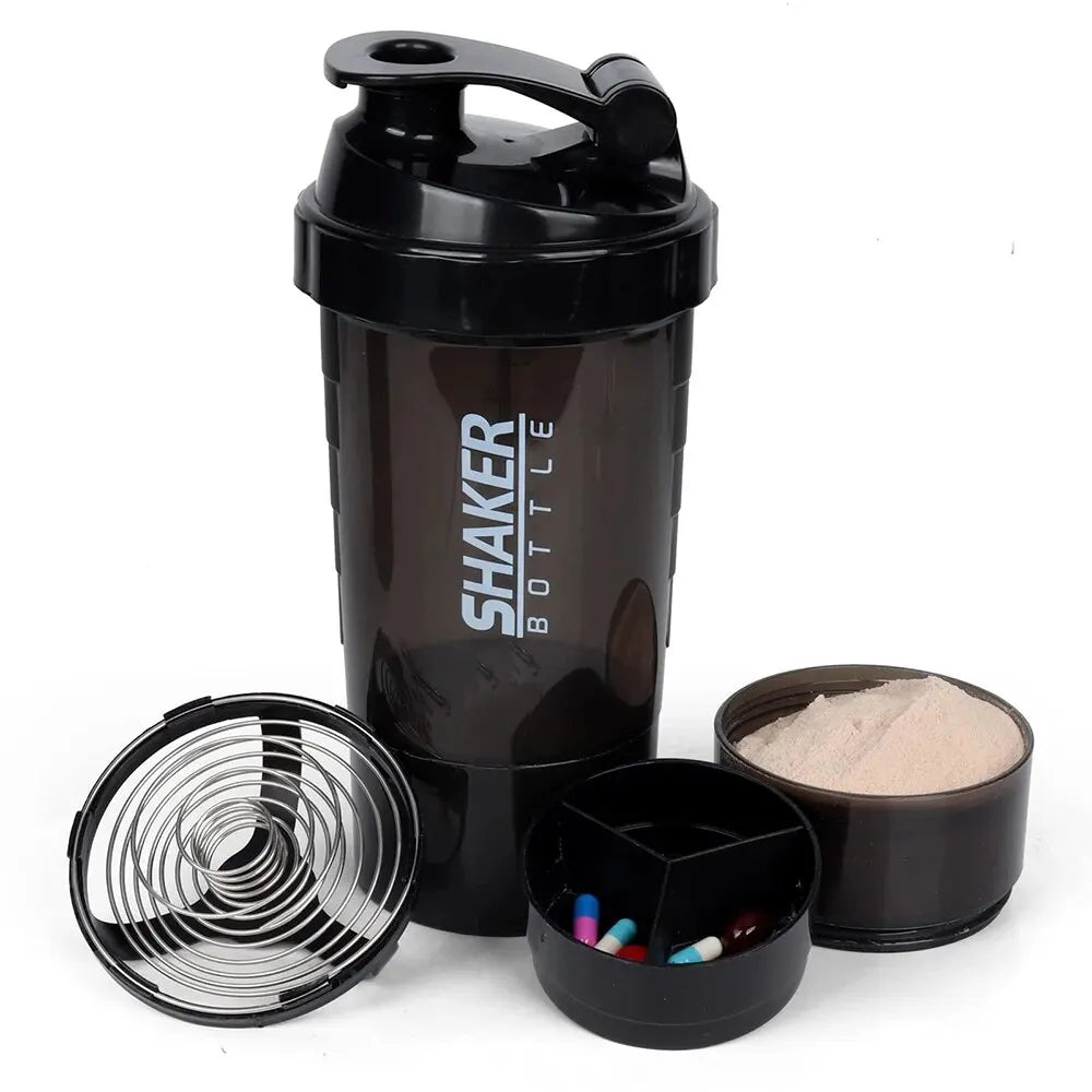 3-Layer Portable Protein Shaker Bottle - Leak-Proof Gym Mixing Cup - 1