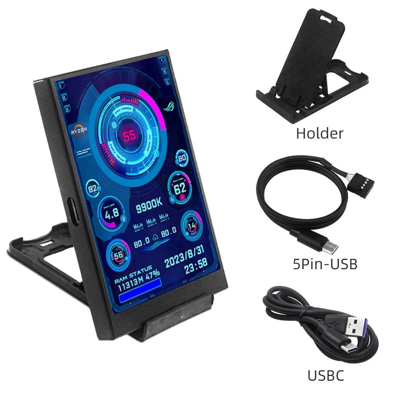 3.5" IPS PC Hardware Monitor - Real-Time CPU GPU RAM Temperature Display - 28