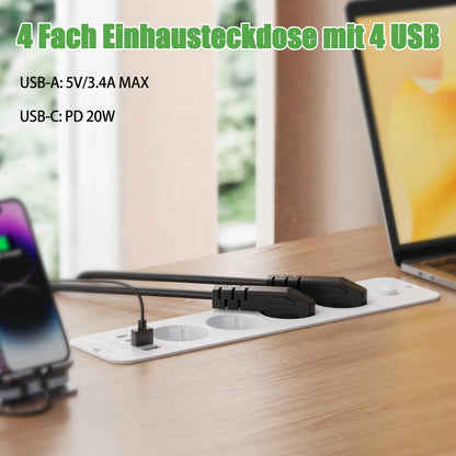 Retractable Desktop Power Strip with 4/6 AC Outlets, USB-C & PD 20W Fast Charge