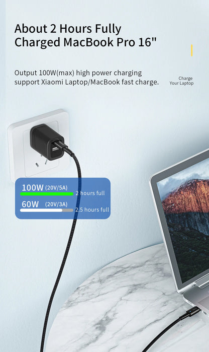 100W USB-C Fast Charging Cable - PD QC 4.0 Data Sync Cord for Laptop & Phone