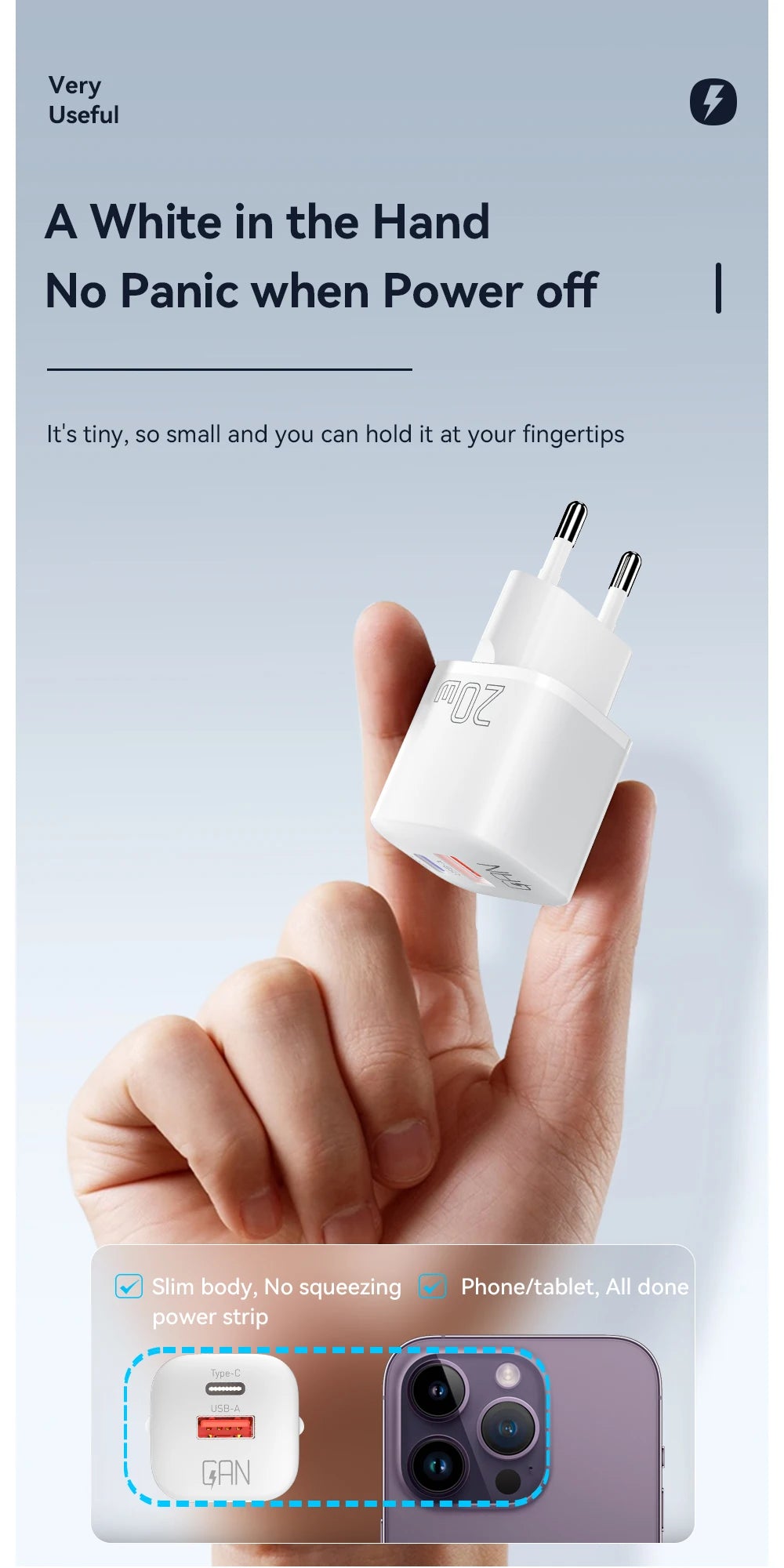 20W GaN Dual Port USB-C Fast Charger for iPhone & Android Devices