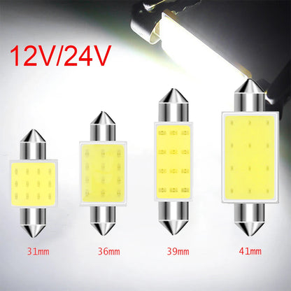 10-Pack COB LED Festoon Interior Car Light Bulbs - 12V/24V Dome Lamp