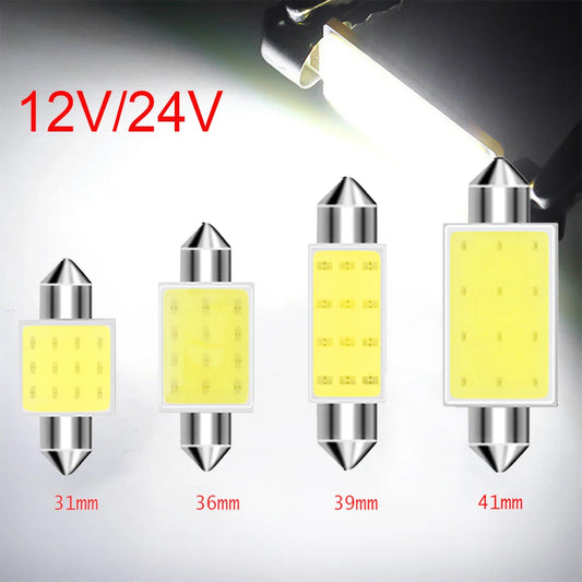 10-Pack COB LED Festoon Interior Car Light Bulbs - 12V/24V Dome Lamp