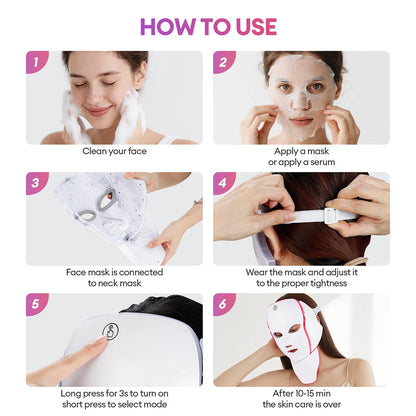 Wireless 7-Color LED Light Therapy Face & Neck Mask