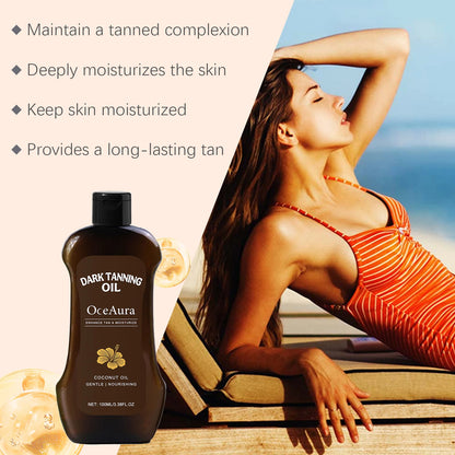 OceAura Coconut Dark Tanning Oil for Deep Bronze Tan & Skin Hydration
