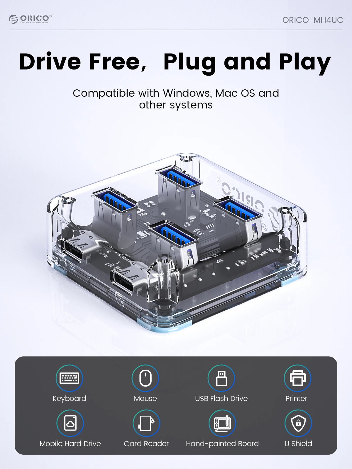 ORICO 4-Port USB-C Hub - High-Speed 5Gbps Data Transfer & Power Supply - 5