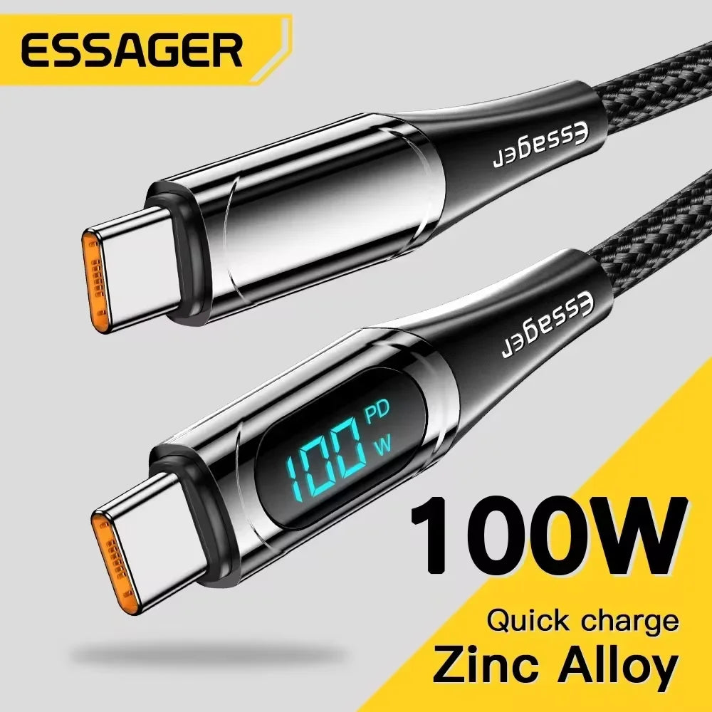 Essager 100W USB-C to USB-C Fast Charging Cable with LED Display - 1