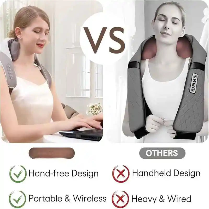 Wireless 6D Deep Tissue Neck & Shoulder Kneading Massager with Heat