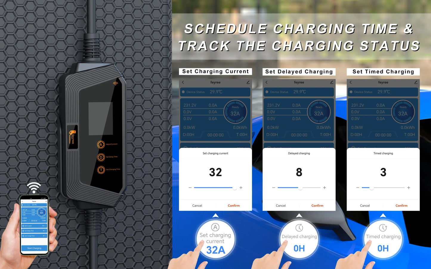 7KW Portable EV Charger Type 1 - Smart App & WiFi Control
