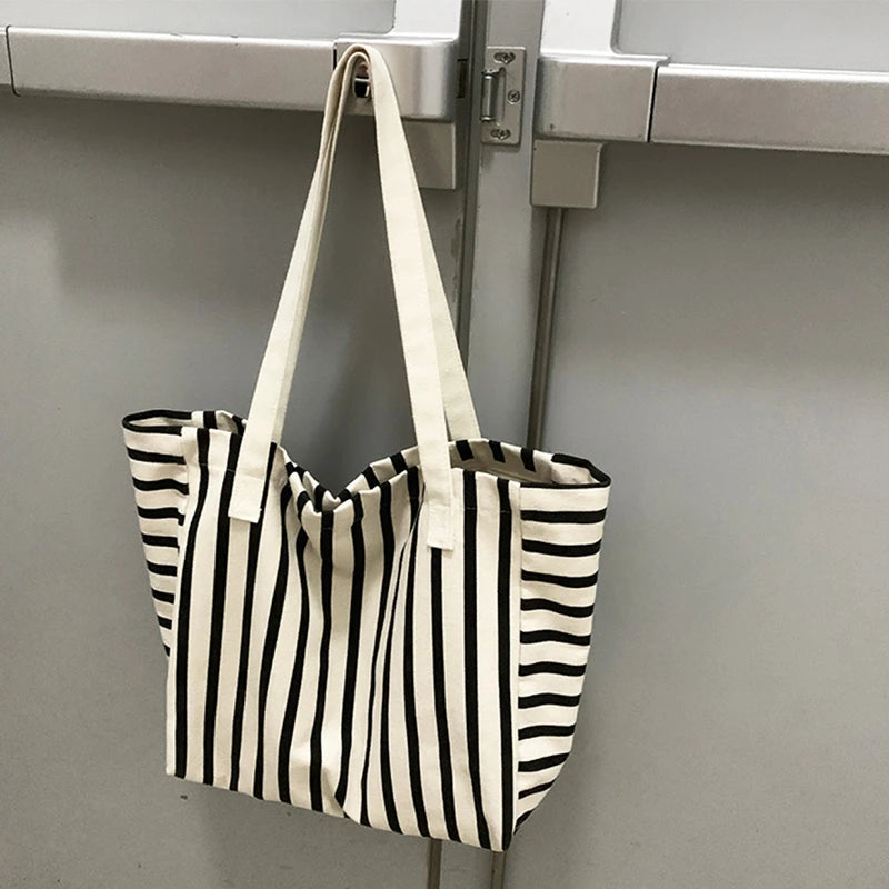 Luxury Striped Canvas Beach Tote