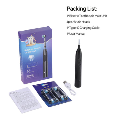 Dual-Button Electric Rotating Toothbrush with 5 Cleaning Modes and Smart Timer