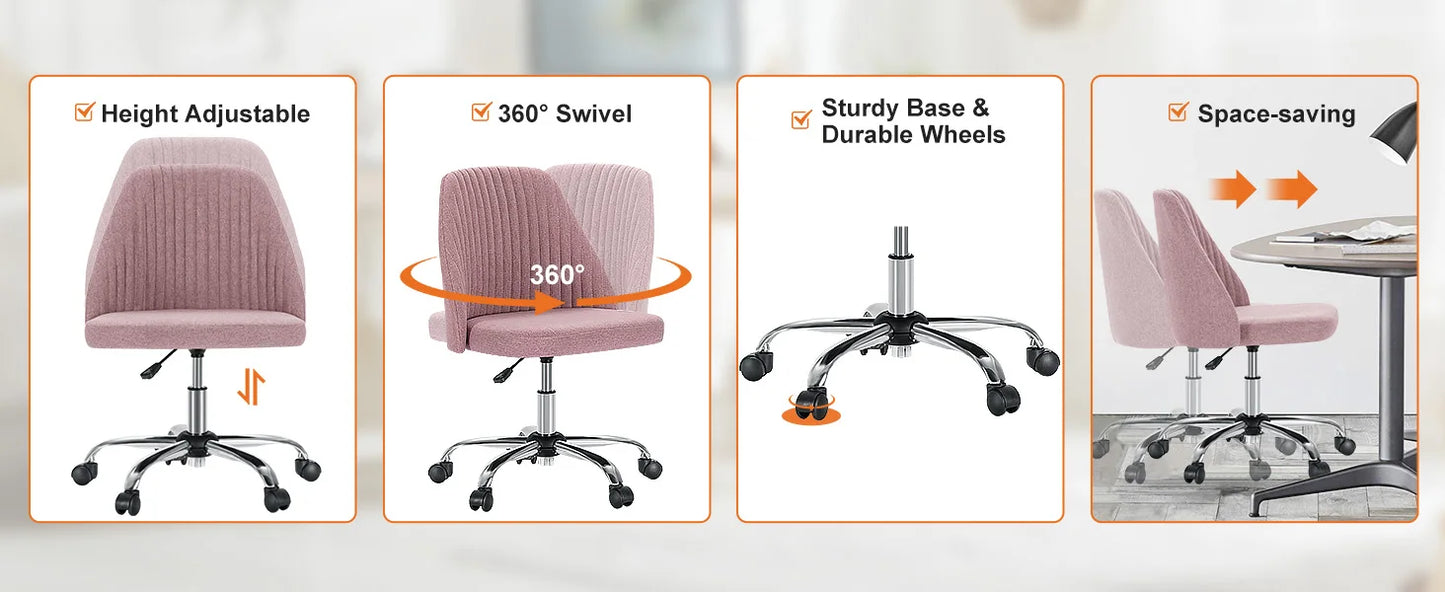 Modern Armless Swivel Desk Chair - Adjustable Height Vanity Task Chair