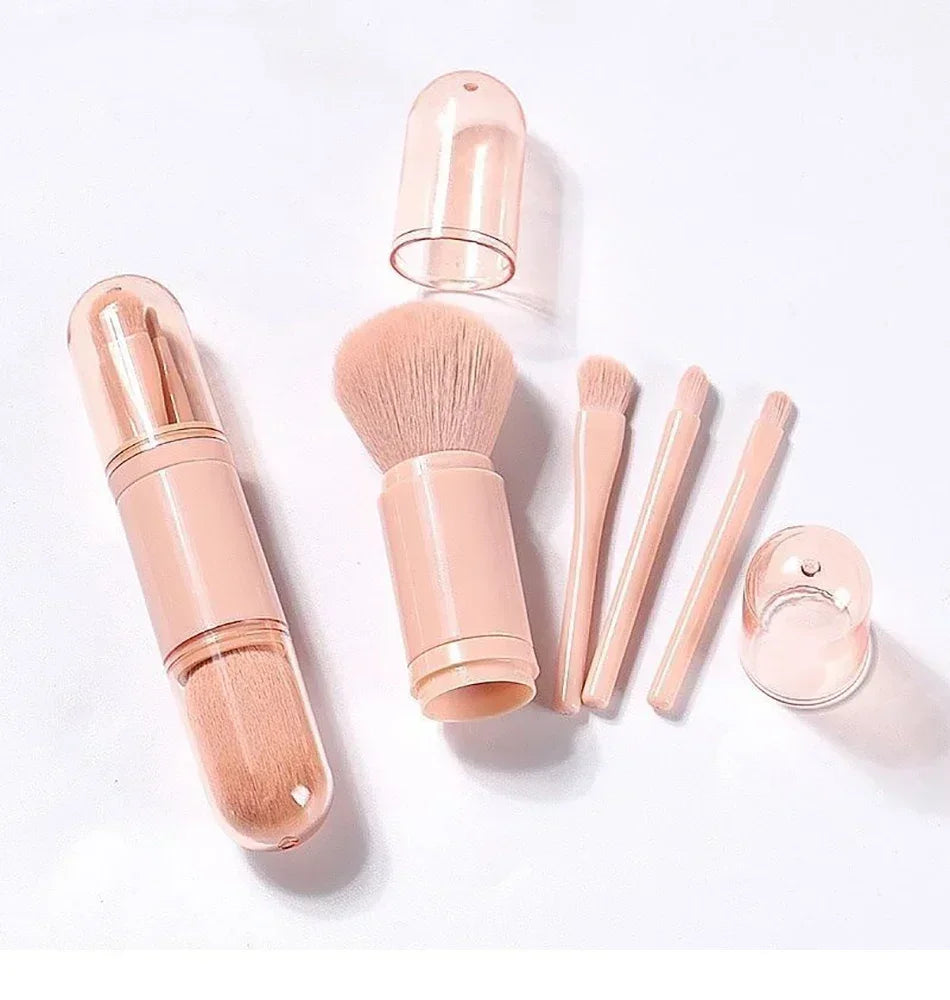 4-in-1 Retractable Travel Makeup Brush Set - Portable Face & Eye Tool Kit