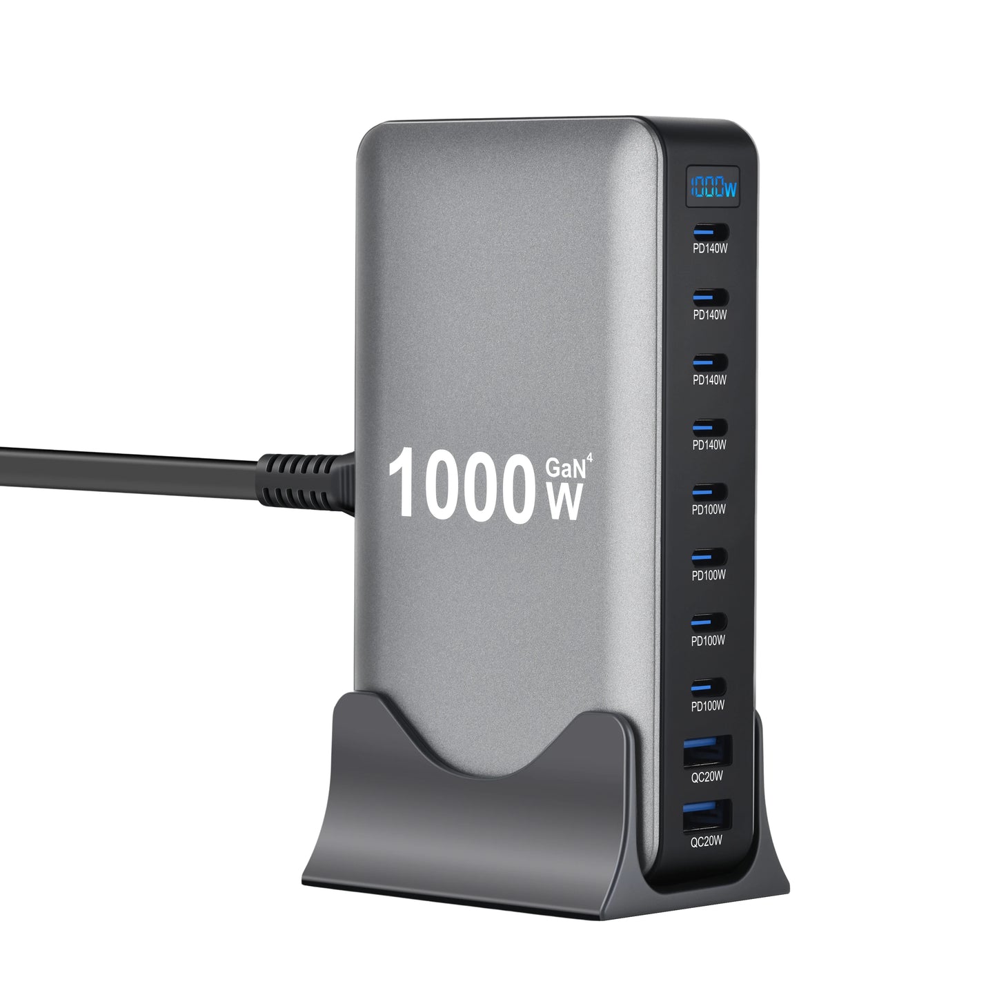 155W GaN Desktop Charger, 10-Port USB-C PD Fast Charging Station
