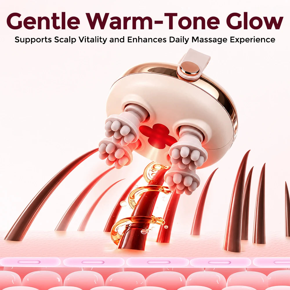 Electric Scalp Massager - Waterproof 360° Rotating Kneading Brush for Hair Growth - 10
