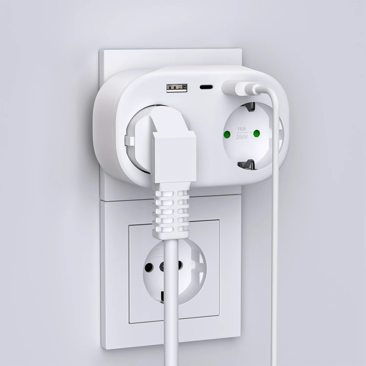 4000W 2-Way EU Wall Power Socket with Dual USB & Type-C Ports - 7