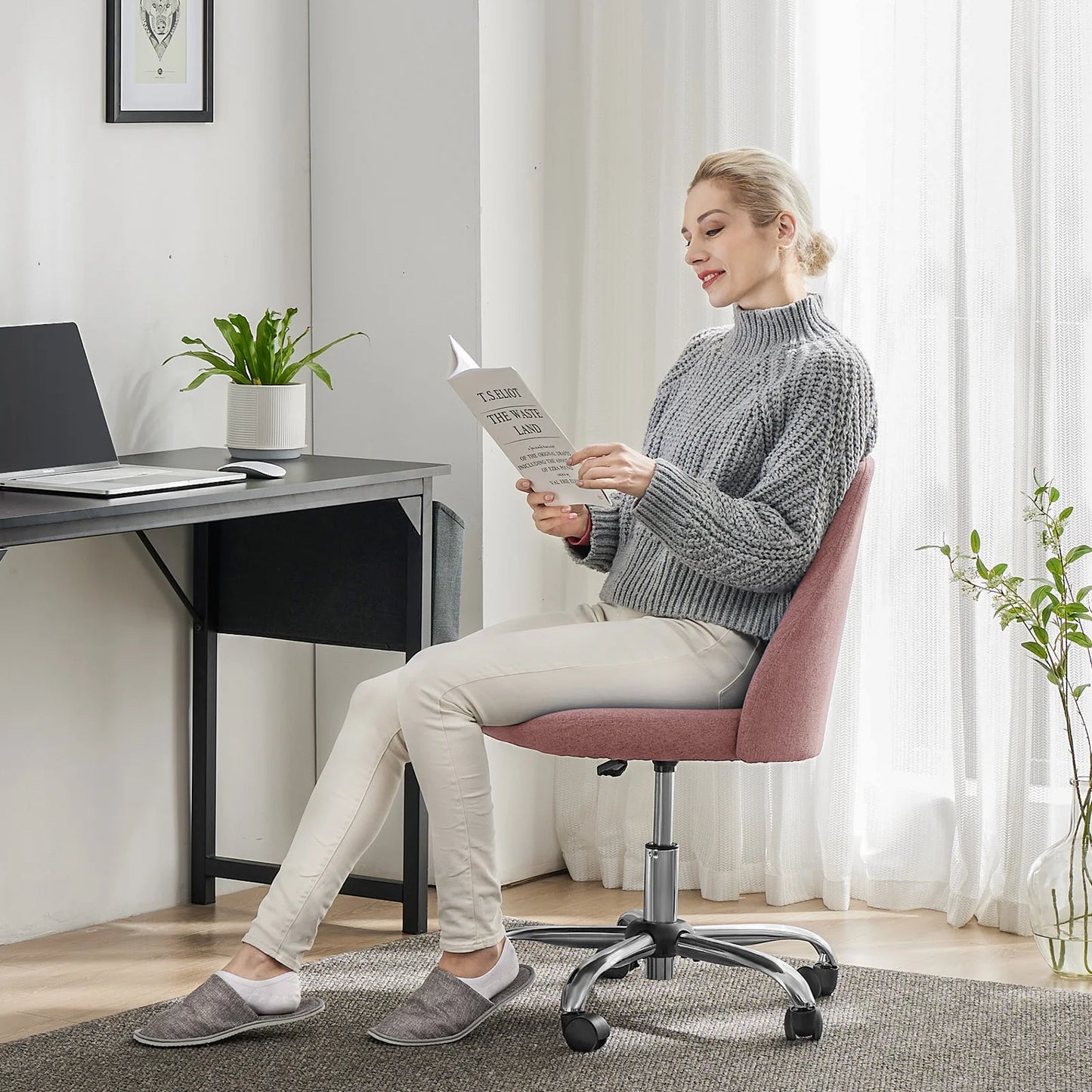 Modern Armless Swivel Desk Chair - Adjustable Height Vanity Task Chair
