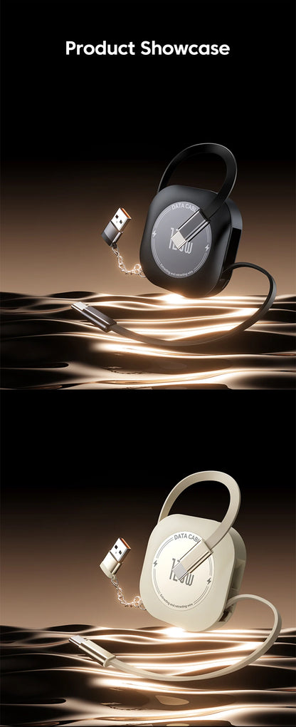 120W Retractable USB-C to USB-C Fast Charging Cable with Adapter