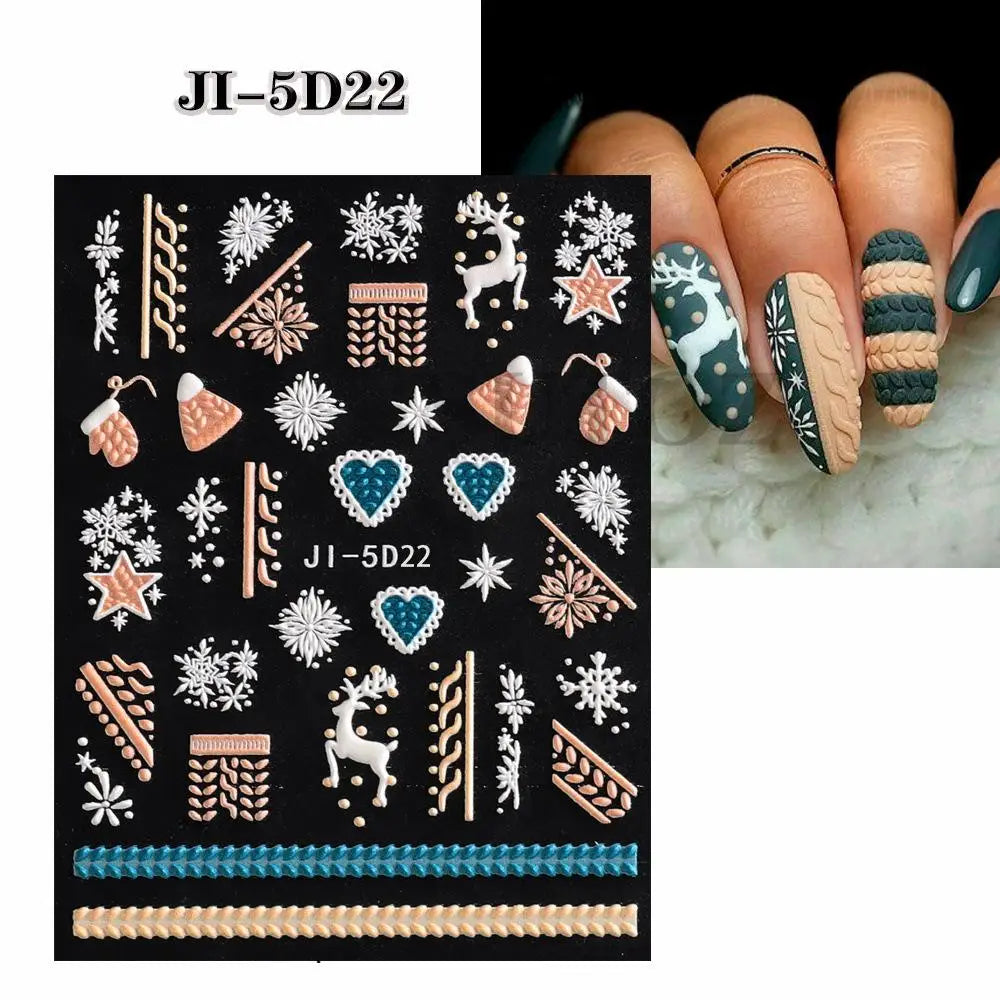 5D Embossed Christmas Nail Art Stickers - Winter Holiday Snowflake & Santa Decals - 23