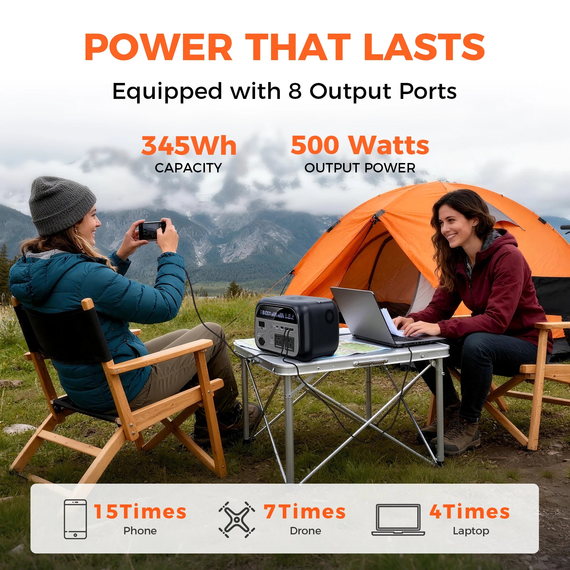 500W Portable Power Station 346Wh LiFePO4 Battery Solar Generator - 2