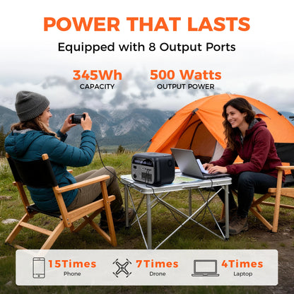 500W Portable Power Station 346Wh LiFePO4 Battery Solar Generator