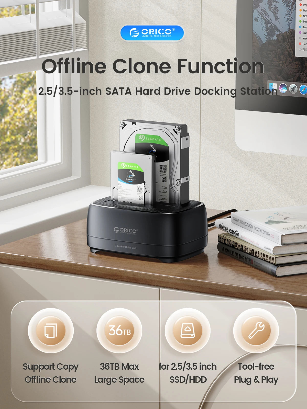 Dual-Bay HDD/SSD Docking Station with Offline Clone & USB 3.0/Type-C
