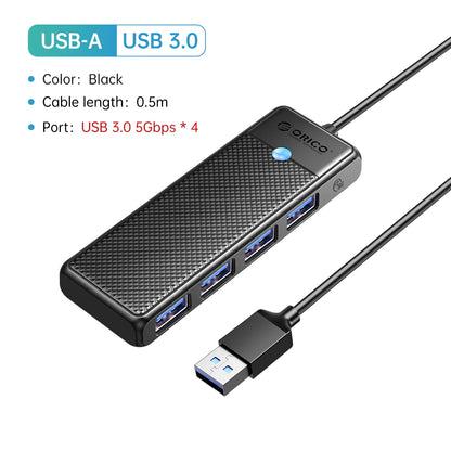 4-Port USB 3.0 Type-C Hub - Ultra-Slim High-Speed Data Expansion Adapter