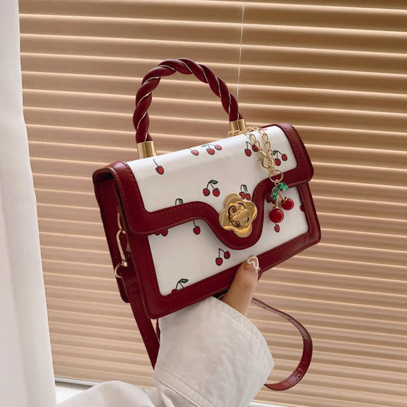 Luxury Cherry Print Square Bag